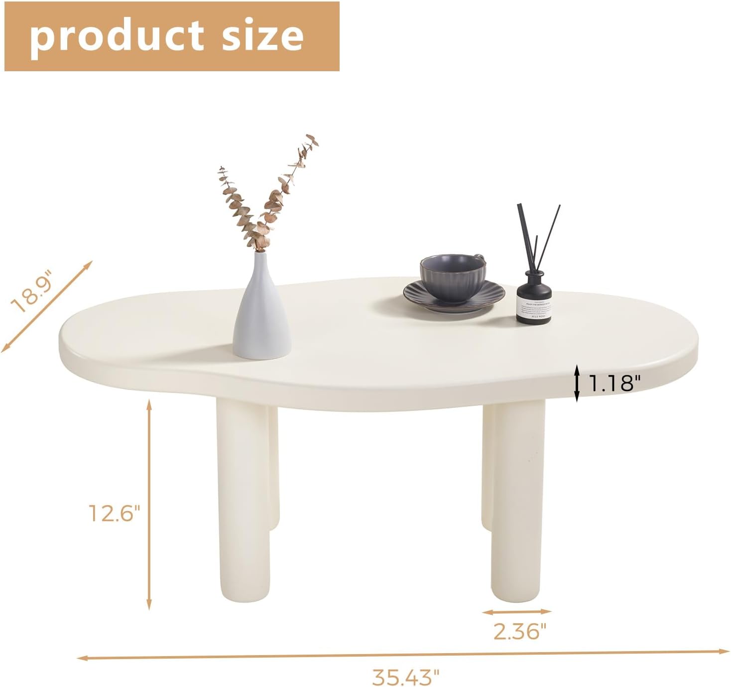 Cloud Coffee Table - Irregular Shape With 4 Legs - Modern End Table for Living Room, Apartment, Bedroom - Easy Assembly - White