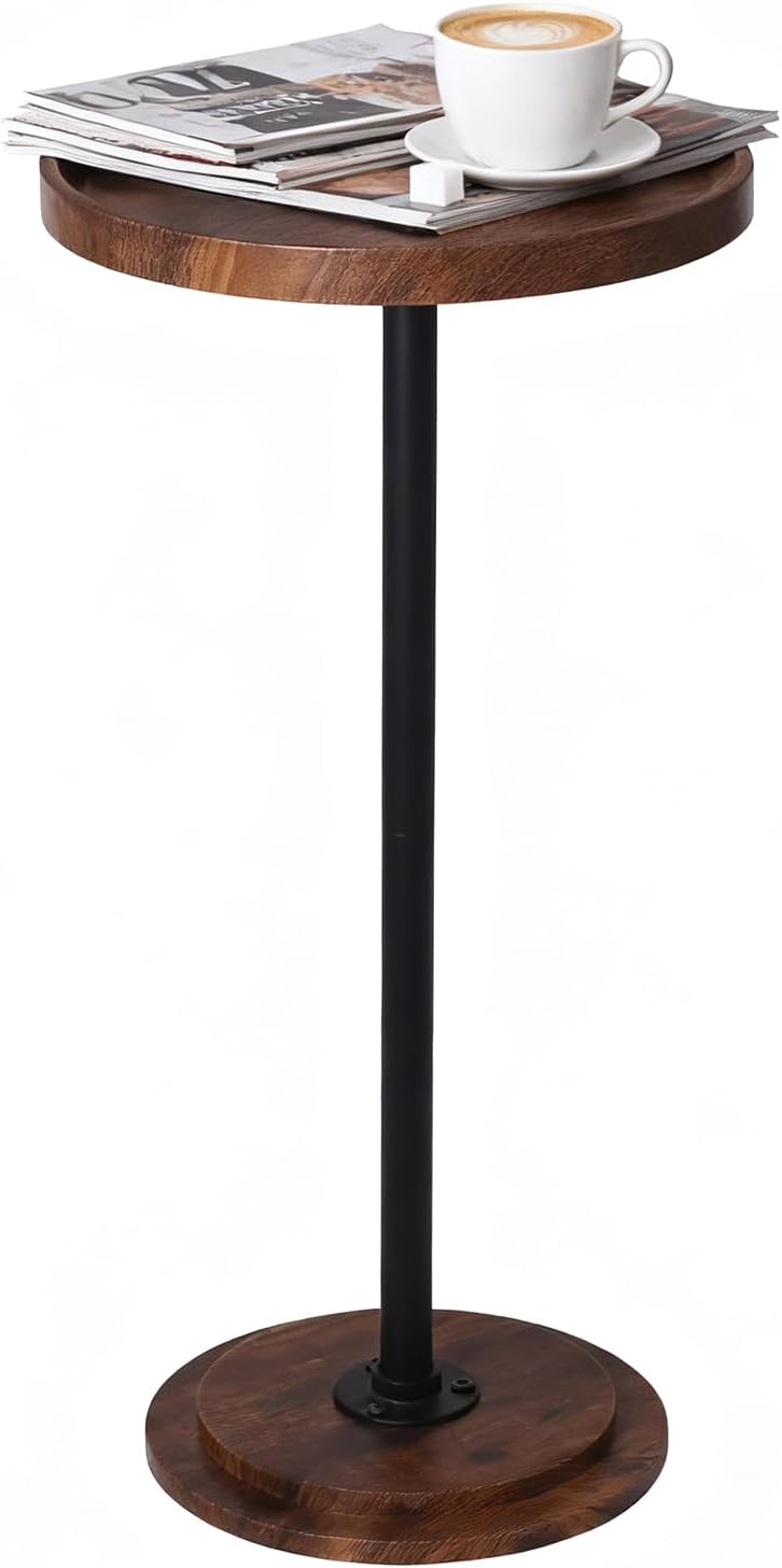 Home Dector Sofa Side Table, Small Drink Table for Small Spaces, Coffee End Table with Wood Leg for Living Room, Bedroom, Corners(Rustic Brown)