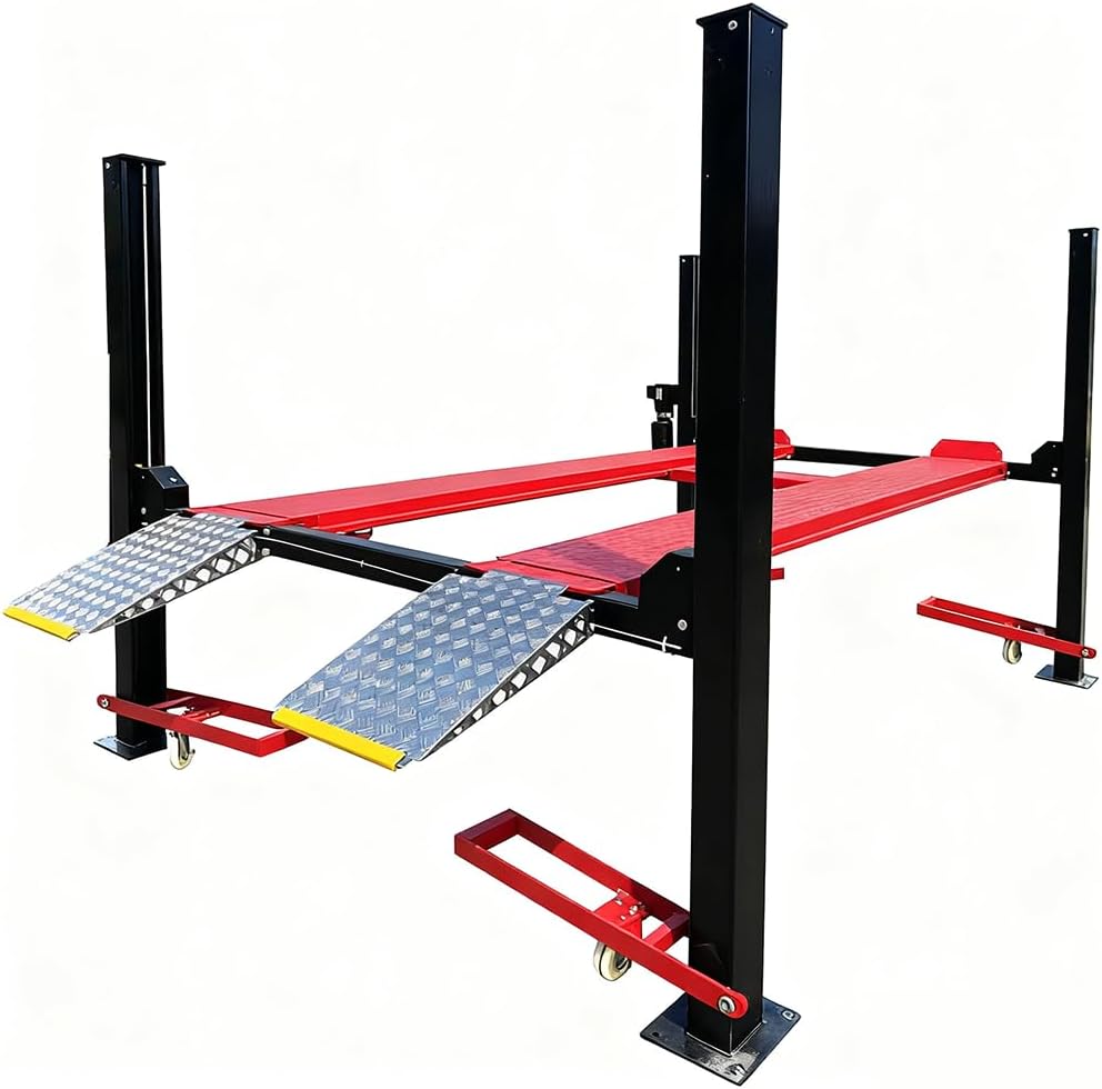 KATOOL 9500lbs 4 Post Lift with Moving Kits/Caster Aluminum Ramp Extra Height Four Post Lift 79" Lifting Height Storage Service Lift Home Parking Lift, 110v, 4H950