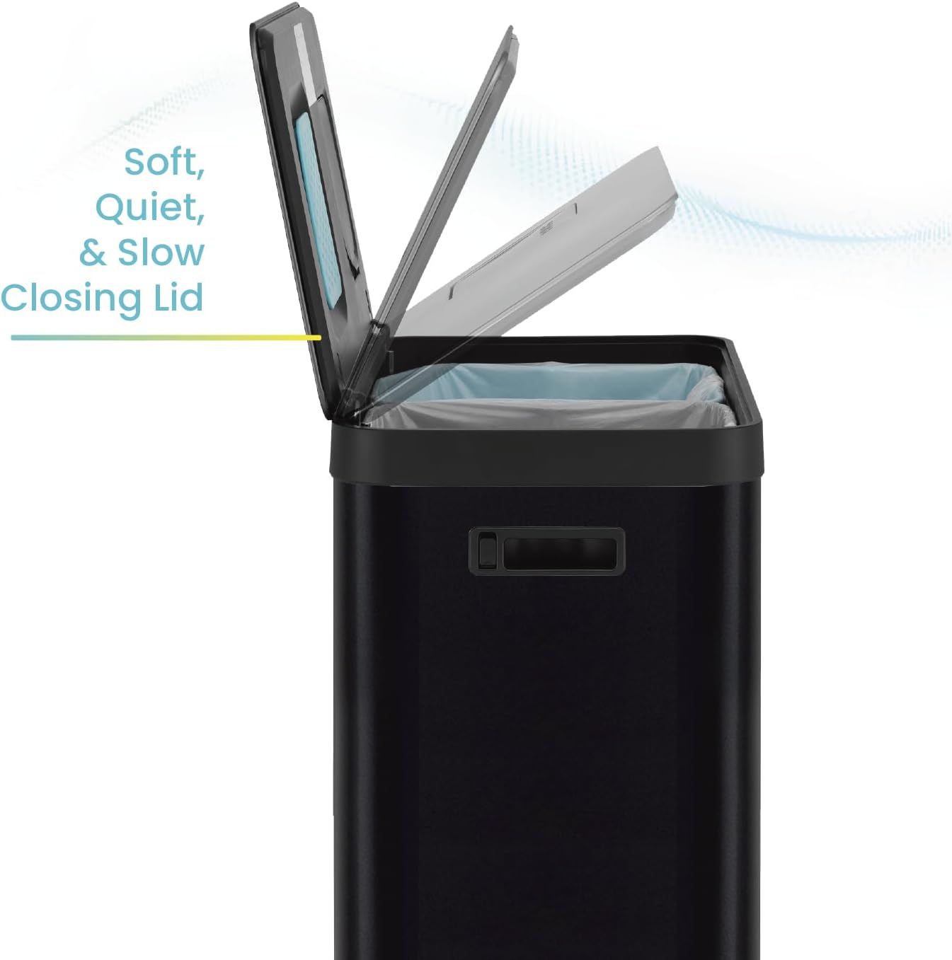 Home Zone Living 19 Gallon Kitchen Trash Can with Dual Compartments for Recycling, CleanAura Odor Control, Stainless Steel, Matte Black, 70 Liters Total