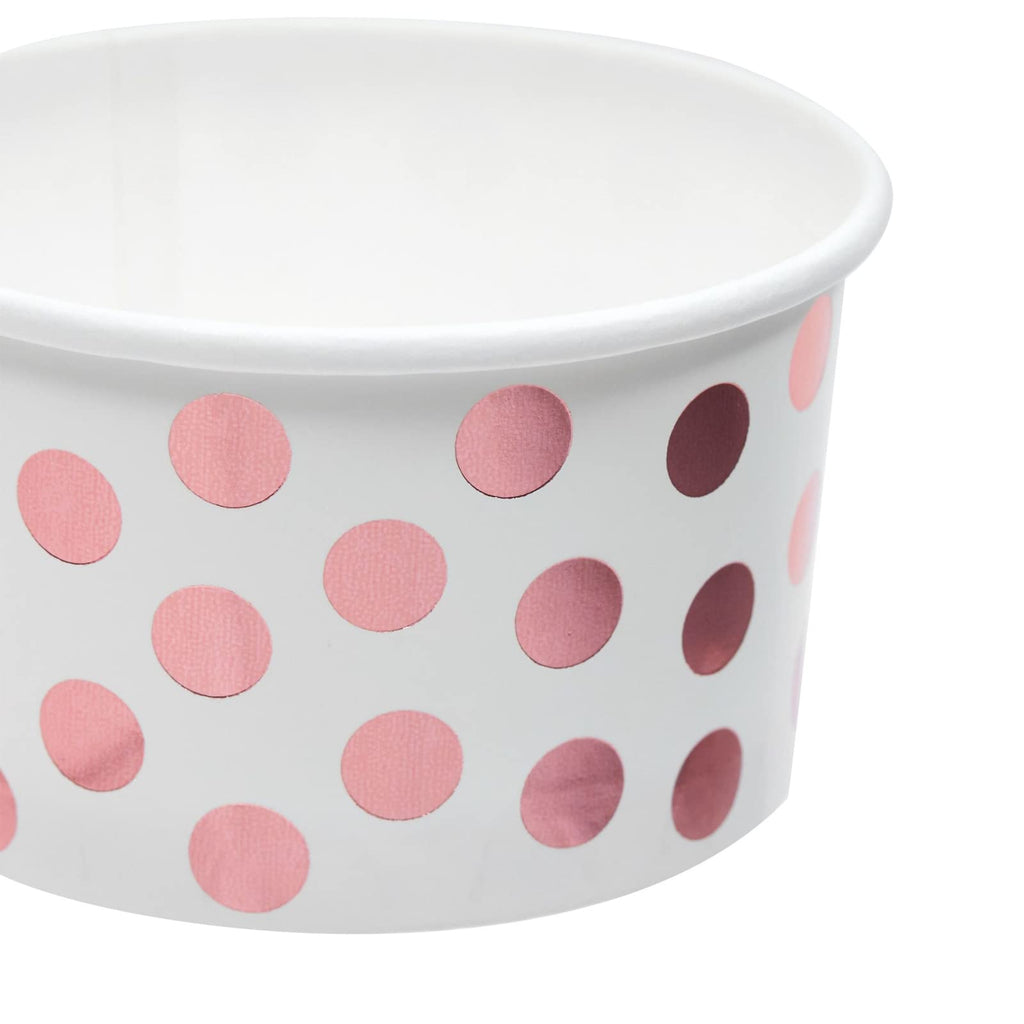 Juvale 50er-Pack Papp-Eisbecher für Frozen Yogurt, Sundae-Bar, Parfaits, Leckereien, Diners, Restaurants, Bäckereien, Einweg-Dessertschalen mit Roségold-Folien-Punkte (8 oz), Papp-Dessertbecher-Packung