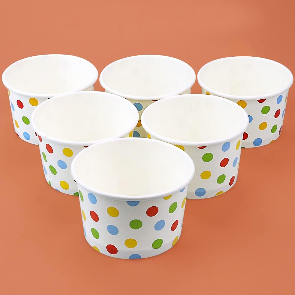 CZWESTC 50 Pcs 9oz Paper Ice Cream Cups, Disposable Dessert Bowls for Hot or Cold Food, Party Supplies Treat Cups for Sundae, Frozen Yogurt, Soup,Colored Dots
