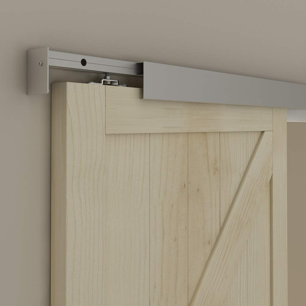 JUBEST 6FT Barn Door Sliding Hardware Track Kit, Aluminium Alloy Box Rail Hardware for Classic Modern Interior Single Wooden Door,Low Clearance