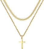 Ursteel Layered Cross Necklace for Men - 18K Gold Silver Black Cross Necklaces Chain for Men, Layered Rope Chain Cross Necklace for Men 16 18 20 22 24 Inch
