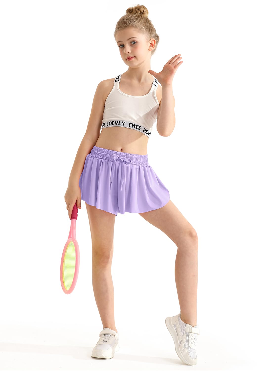 Pige sommerfugle shorts, løstsiddende shorts med lomme, børns lavendel lilla sommerfugleskørter med spandexforing, 12-13 år