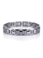 Urban Jewelry Stunning Solid Tungsten Link Bracelet for Men Polished Link, Puzzle, Ceramic Style (Silver, Black, 18K Gold Plated Option)