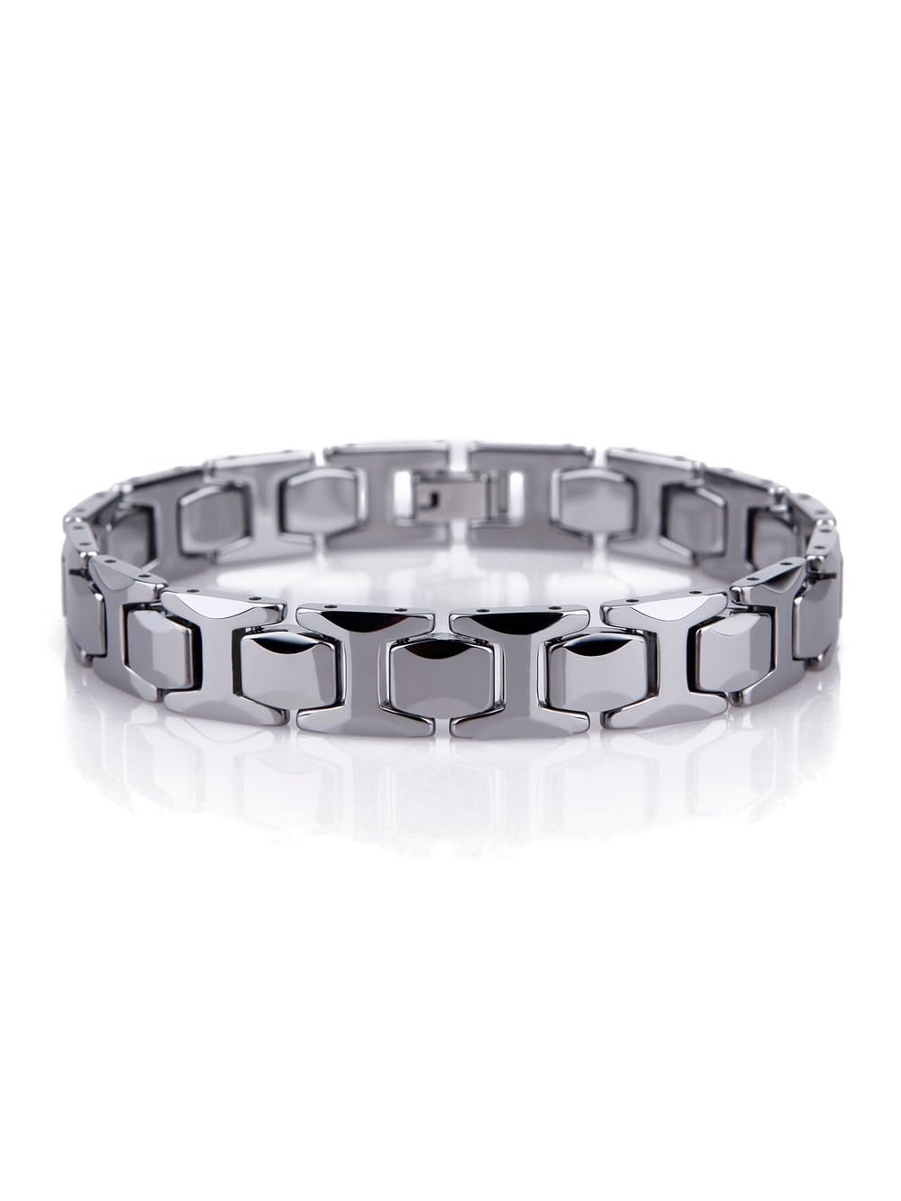 Urban Jewelry Stunning Solid Tungsten Link Bracelet for Men Polished Link, Puzzle, Ceramic Style (Silver, Black, 18K Gold Plated Option)