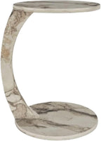 C Shaped End Table for Couch Small Places, Faux Marble White Space Saver Round Side Table for Sofa and Bedside with Wheels, Coffee and Snack Time Tray for Living Room (White Marble)