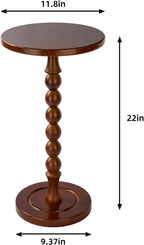 Round Side Table for Small Spaces, Drink Table with Oak Wood Pedestal, Modern End Table Nightstand for Living Room, Bedroom, Office, and Corners, Tool-Free Assembly, Brown