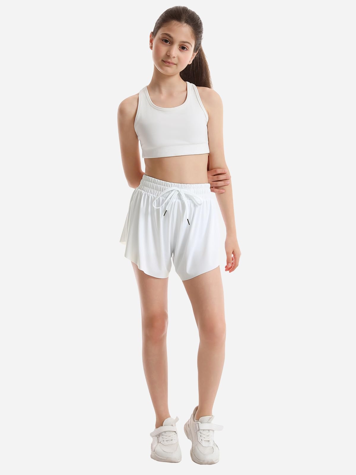 Mexholin 3 Packs Girls Butterfly Shorts 2 in 1 Girls Athletic Shorts Youth Flowy Shorts for Active, Running,Basketball Black/White/Hot Pink S