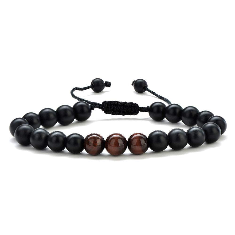 M MOOHAM Natural Stone Bracelets for Men - 8mm Tiger Eye, Matte Agate, Lava Rock - Teen Boys Gifts for Birthday, Anniversary, Christmas