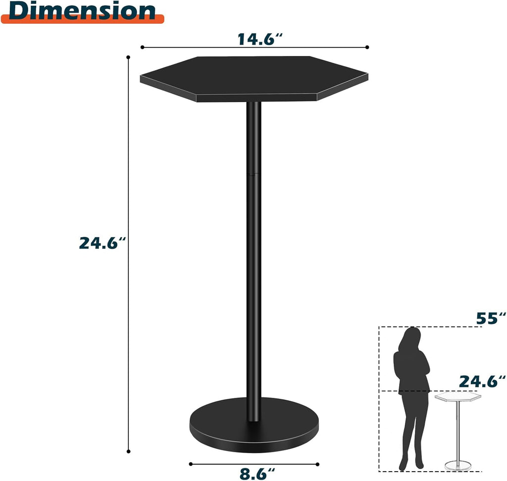 Vrisa Drink Table Small Hexagon Side Table for Small Spaces Round Pedestal Accent End Table Modern Martini Coffee Cocktail Table for Living Room, Bedroom, Sofa Couch Chair, Patio, Black