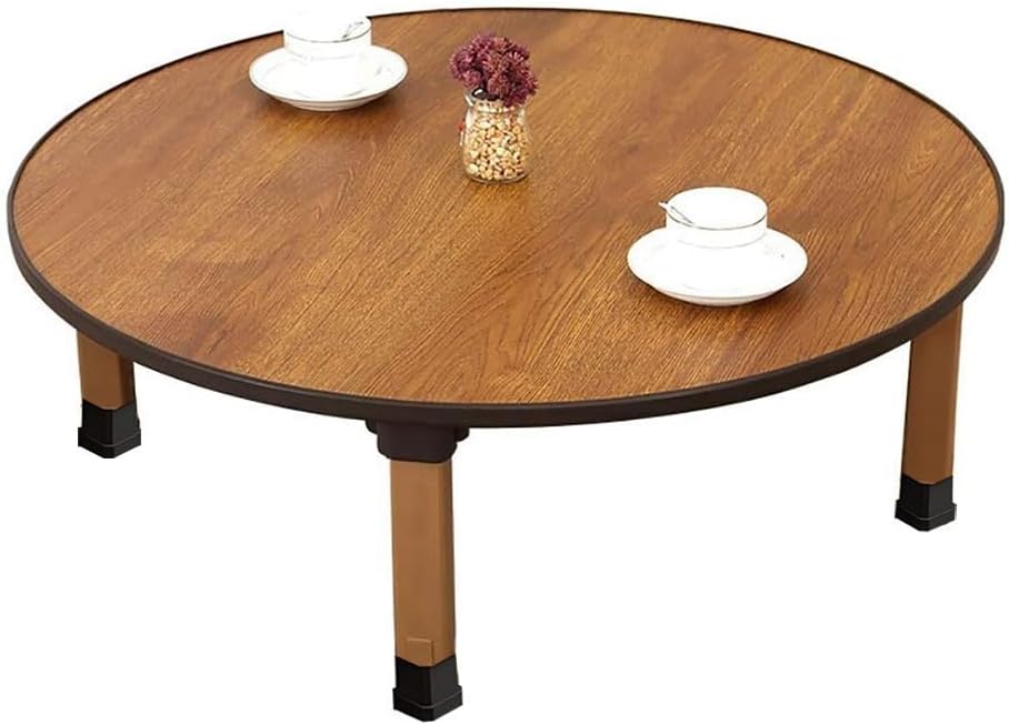 Japanese Foldable Coffee Table, Portable Low Tea Table Wooden Folding Dining Study Breakfast Serving Table Collapsable Small Desk Tatami Sitting On The Floor Table (23.6 * 11.8in, Round)