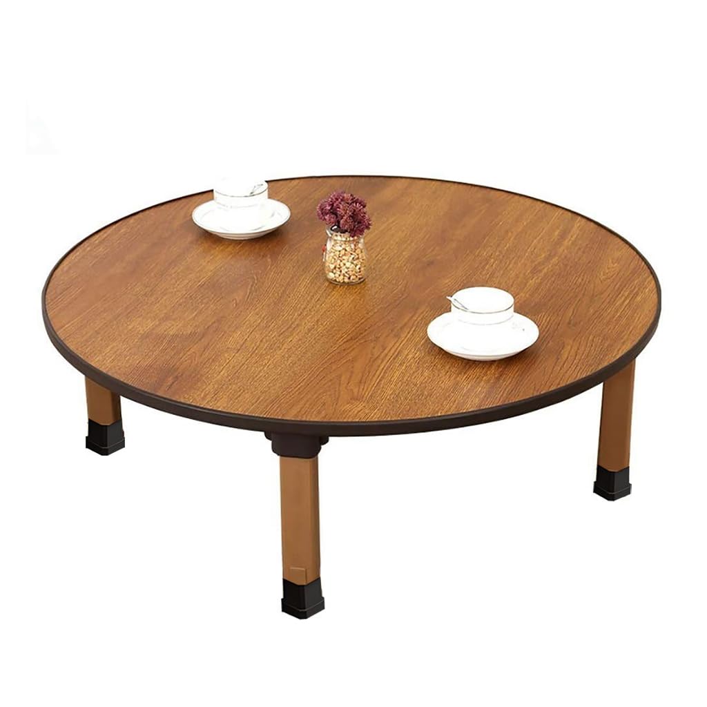 Japanese Foldable Coffee Table, Portable Low Tea Table Wooden Folding Dining Study Breakfast Serving Table Collapsable Small Desk Tatami Sitting On The Floor Table (23.6 * 11.8in, Round)