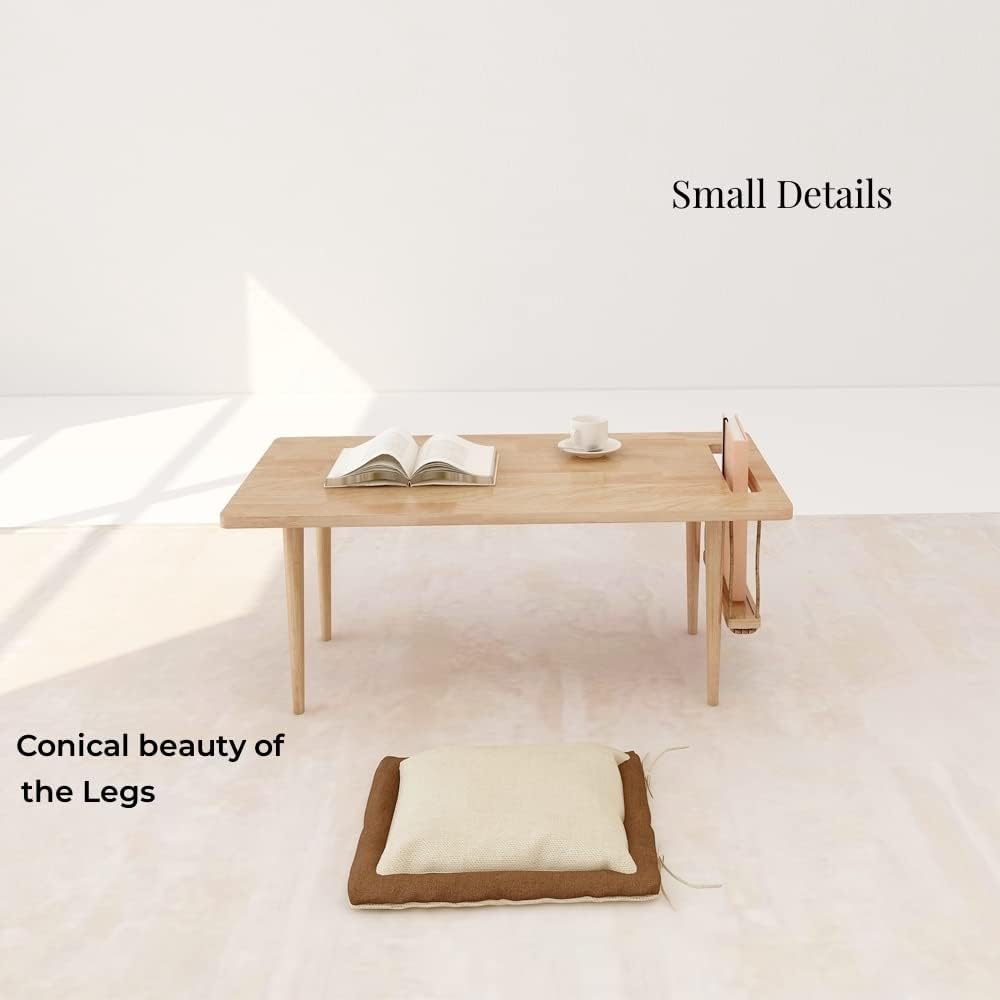 WoodShine Mid Century Modern Mini-Swing Wooden Coffee/Tea Table, Japanese Low Floor Desk, Real Solid Wood Side Tables with Storage for Home Living Room,Office,Length of 31.50 inches,Natural