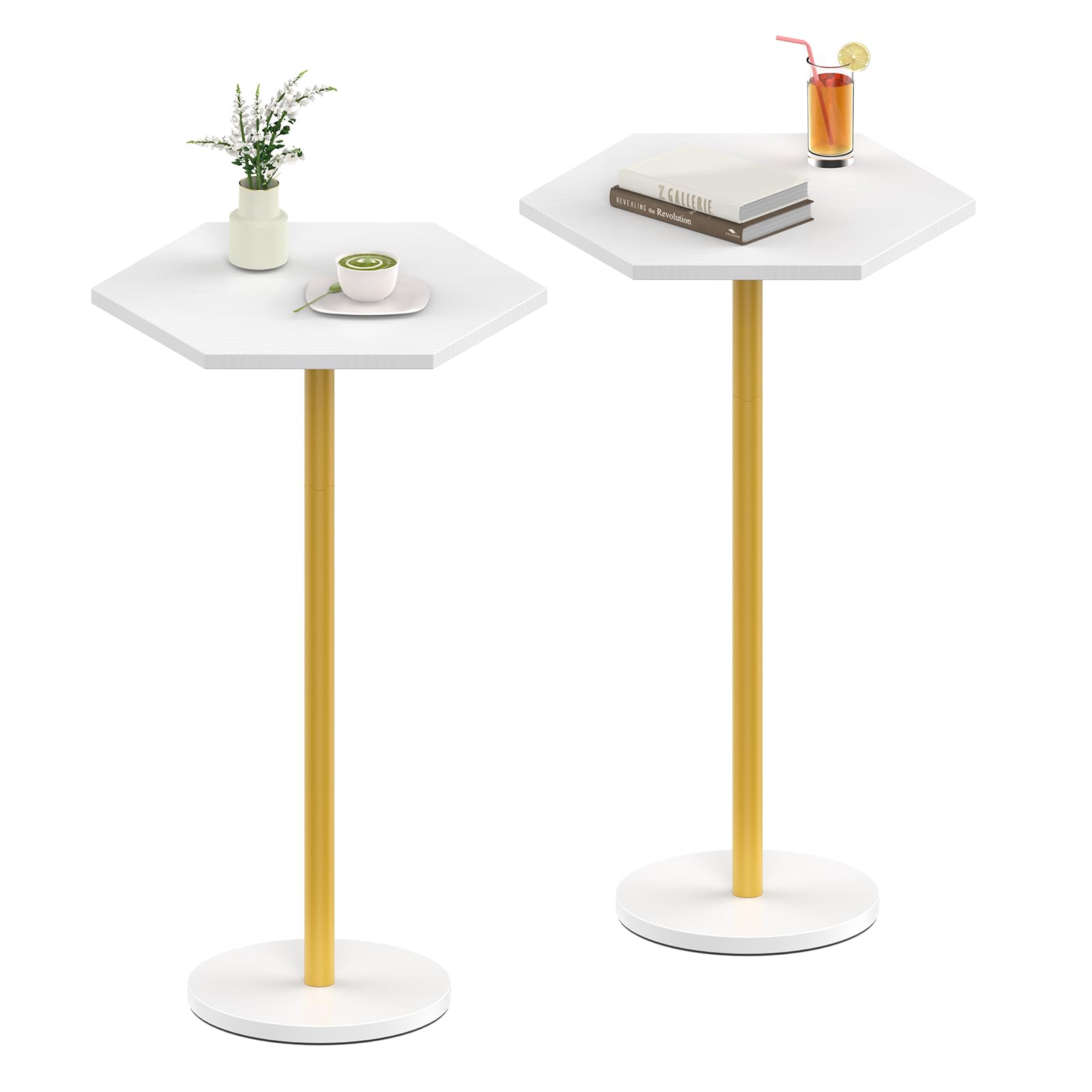 Drink Tables for Small Spaces, Black Pedestal Side Table for Couch, Modern Cocktail Martini Table, Hexagon Small Pedestal Coffee End Table for Living Room Bedroom Patio