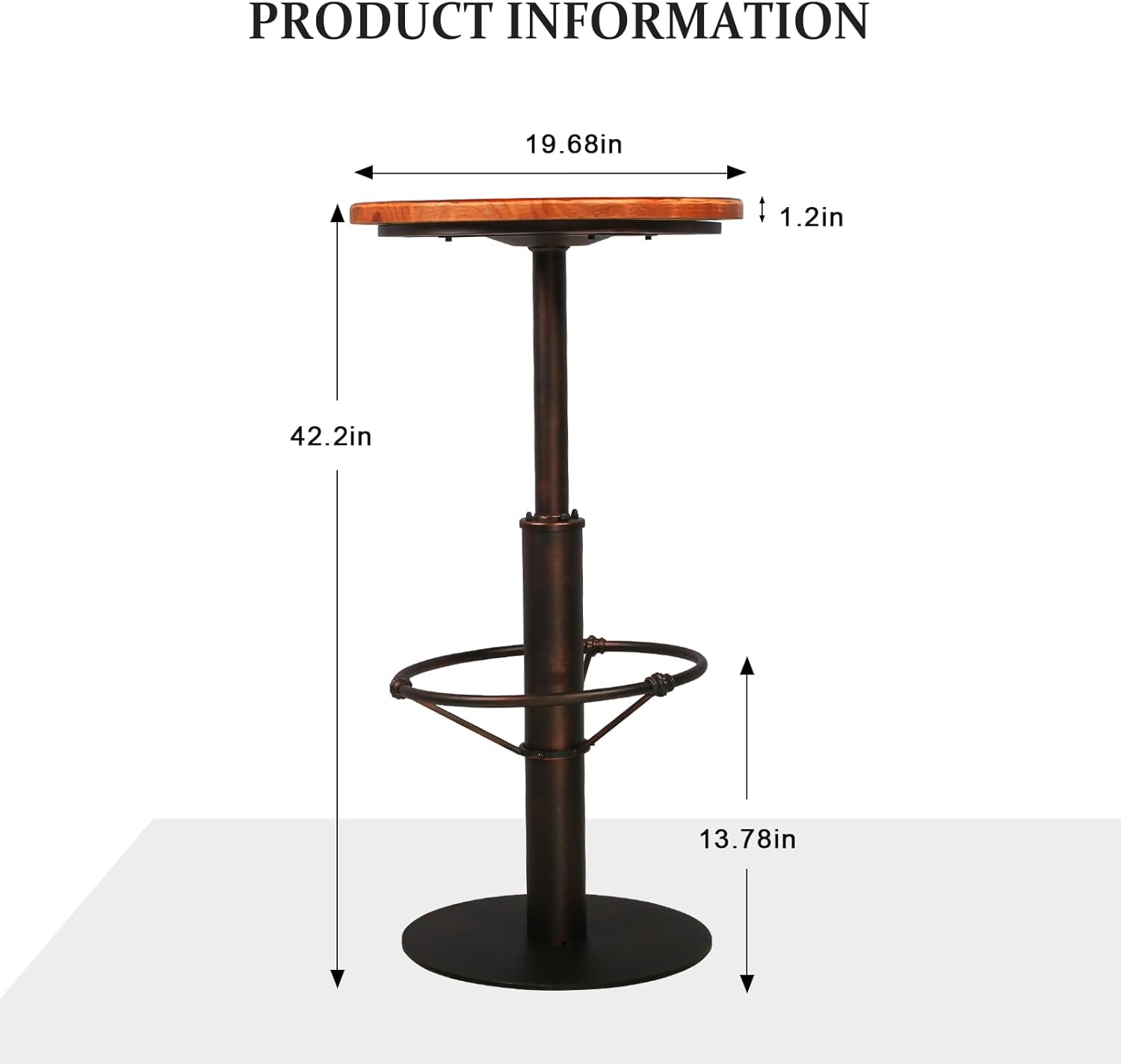 Topower Industrial Pub Table 19.7" Round Solid Pine Wood Top 42.2" Height Bar Table with Metal Base, Tall Pub Table for Kitchen, Dining Room, Coffee Shop, Copper