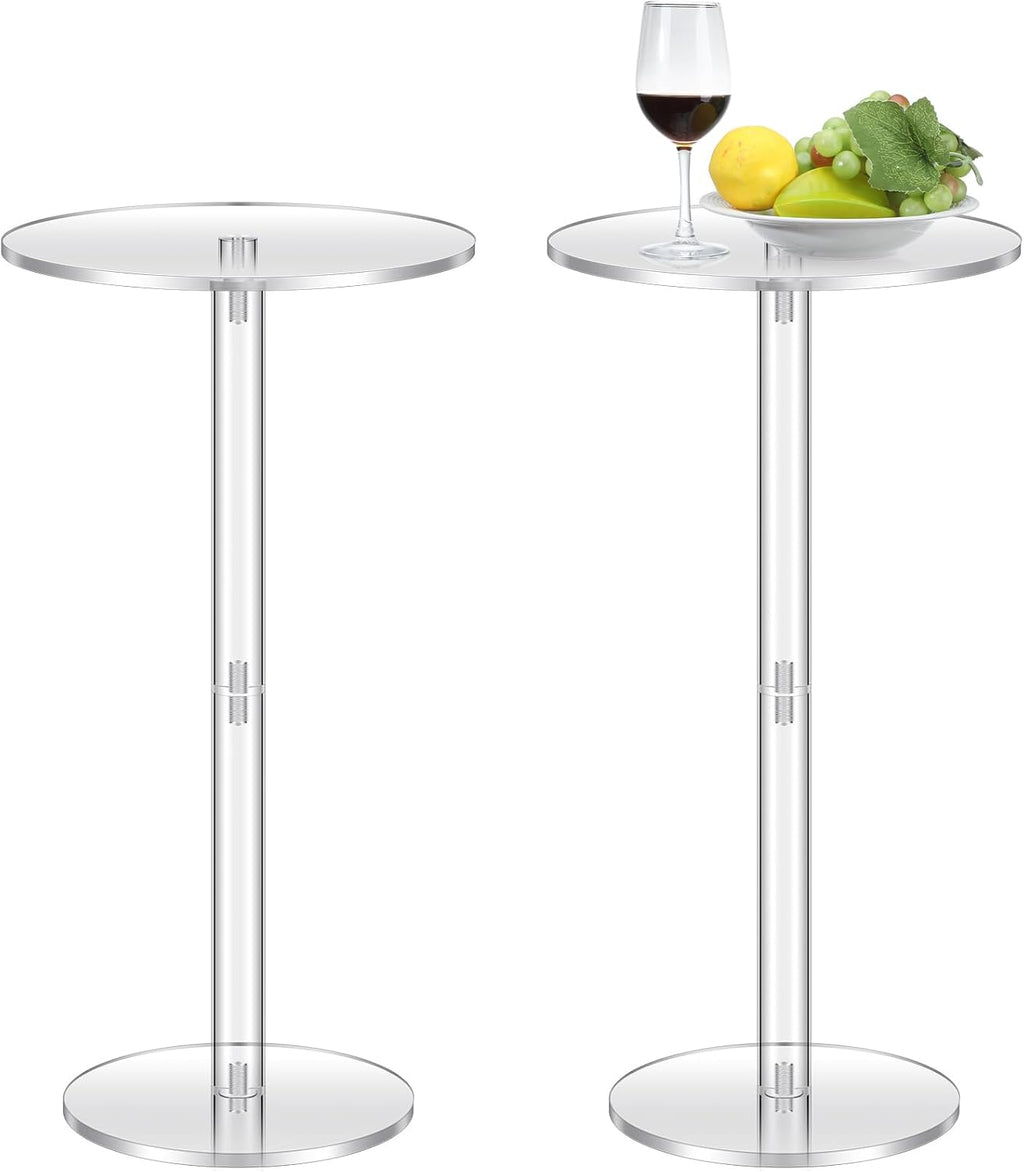 2 Pcs Acrylic Drink Side Tables 10 l x 10 W x 24.2 H Clear Living Room Round Coffee Cocktail Tables for Small Space End for Living Room Balcony Bedroom Easy Assembly