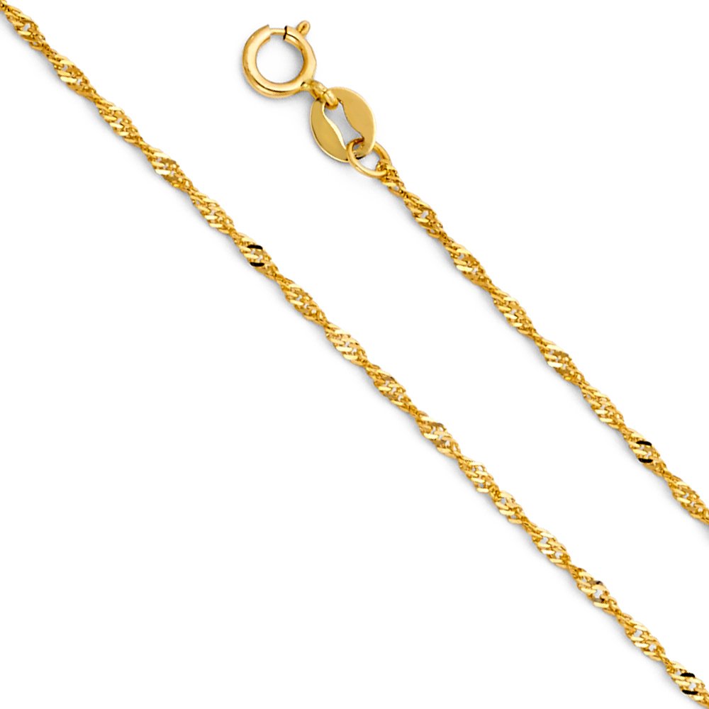 Colar de Corrente Singapura Sólida de Ouro Amarelo 14k REAL 1mm com Fecho de Argola de Mola - 18"