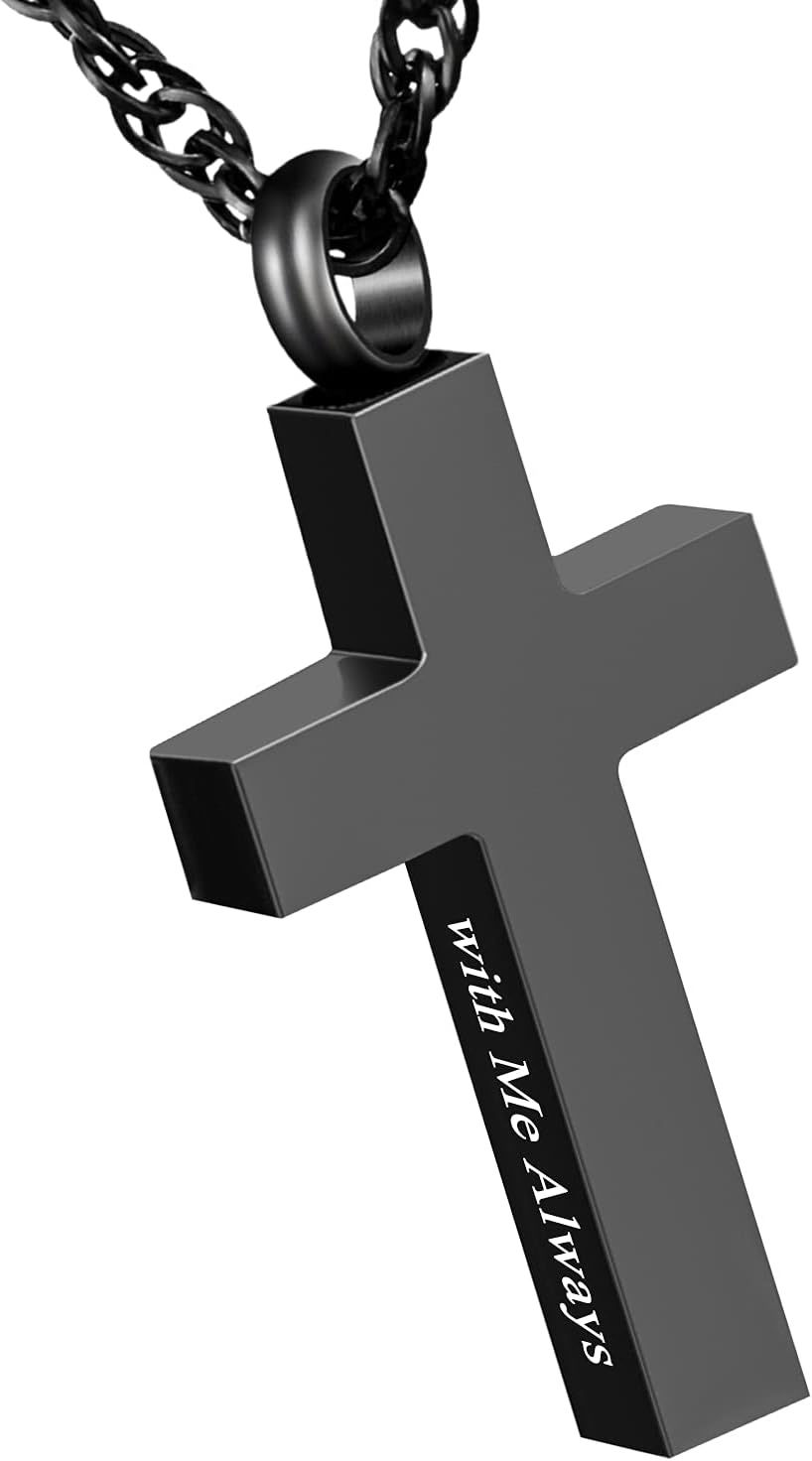 Cremation Cross Necklace for Ashes Stainless Steel Cross Urn Pendant Ashes Holder Memorial Jewelry-With Me Always