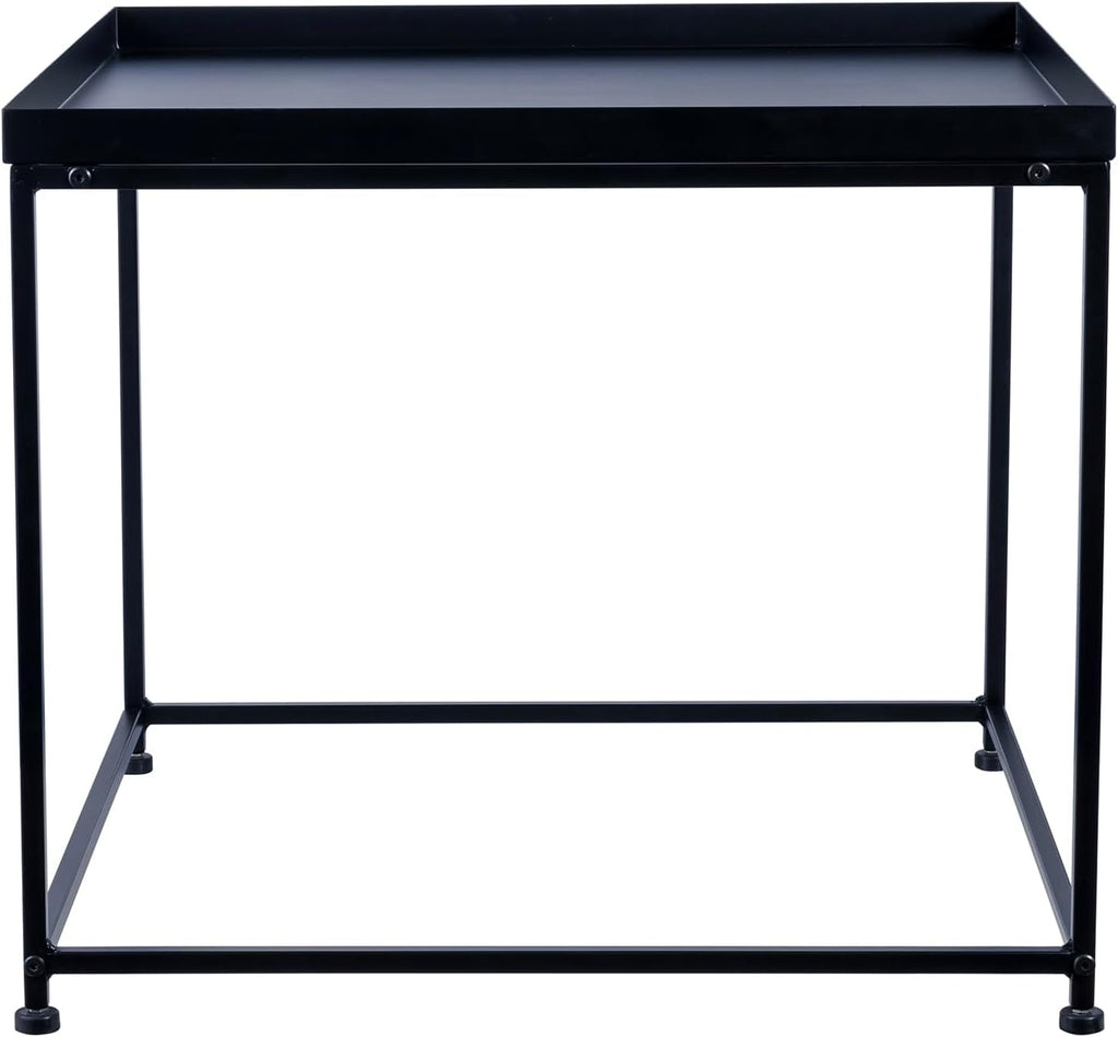 MyGift 24-inch Modern Tray Top End Table - Matte Black Metal Square Side Table or Nightstand