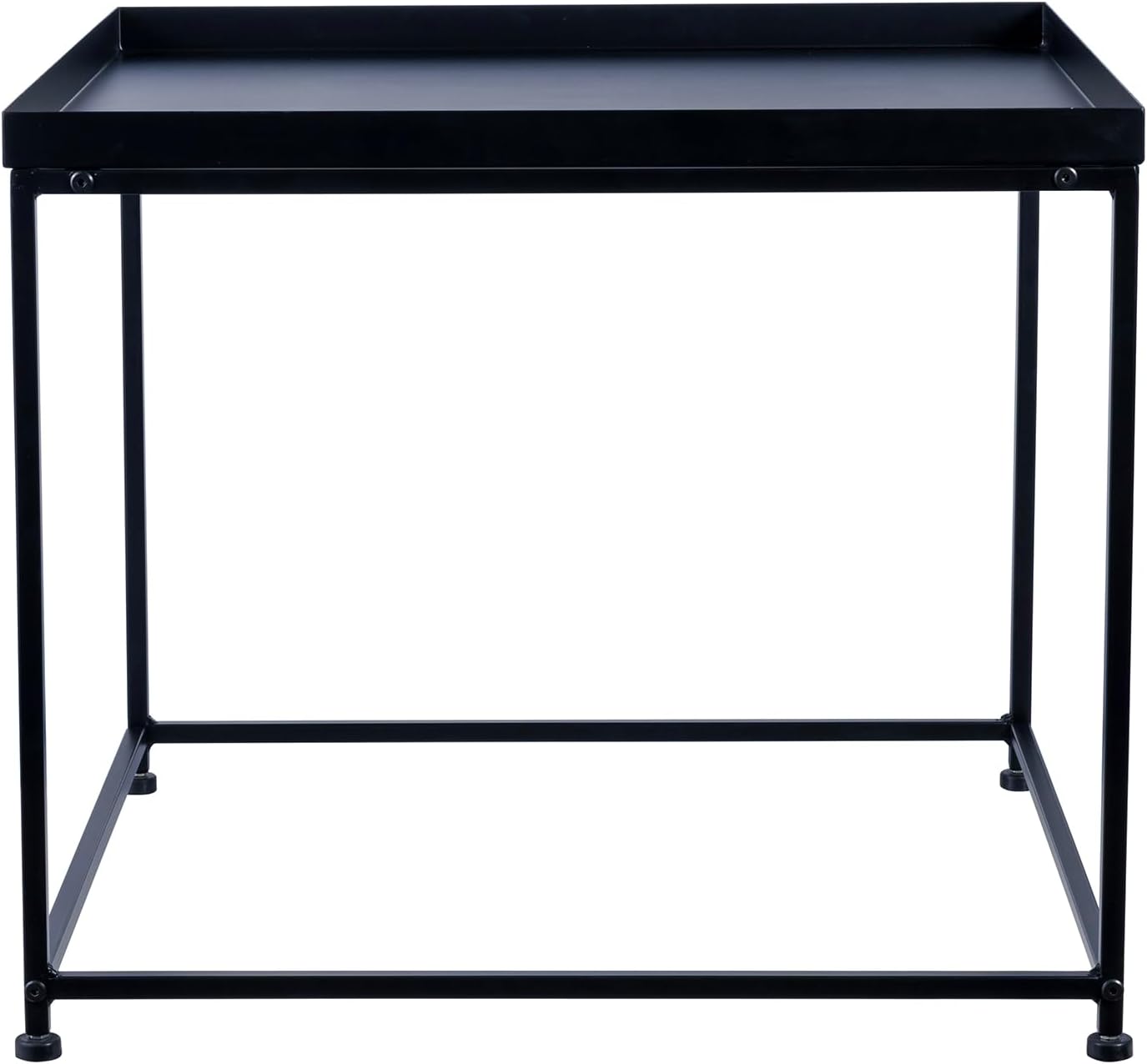 MyGift 24-inch Modern Tray Top End Table - Matte Black Metal Square Side Table or Nightstand