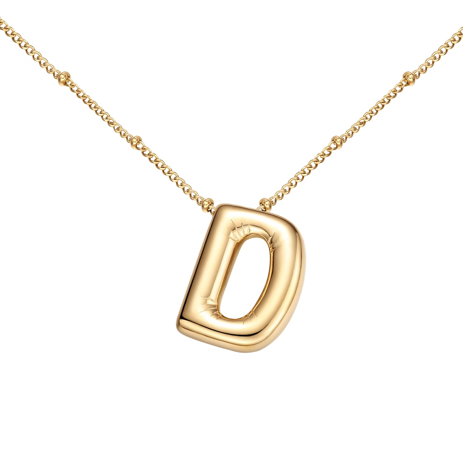 BOLAGTIER Bubble Letter Necklace Gold Plated Balloon Initial Chunky Bubble Alphabet Pendant Necklace Trendy Jewelry Gift for Women (D, Gold)