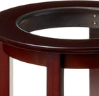 Frenchi Furniture-Wood Genoa End Table, Round Side /Accent Table , Inset Glass Espresso