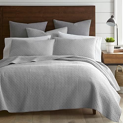 Levtex Home - Cross Stitch Taupe Quilt Set - King/Cal King Quilt + Two King Pillow Shams - Cross Stitched Pattern - Quilt Size (106x92in.) and Pillow Sham Size (36x20in.) - Reversible - Cotton Fabric