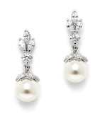 Mariell Pearl Drop Wedding Earrings, 8MM Ivory Shell Pearls, Cubic Zirconia Crystal and Pearl Earrings for Brides, Bridesmaid, Prom and Mother of the Bride