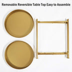 Tiita 2 Pack Round End Table Mental Side Table Nightstand/Small Wood Tables Accent Coffee Table with Wooden Tray for Living Room Bedroom Office Small Space