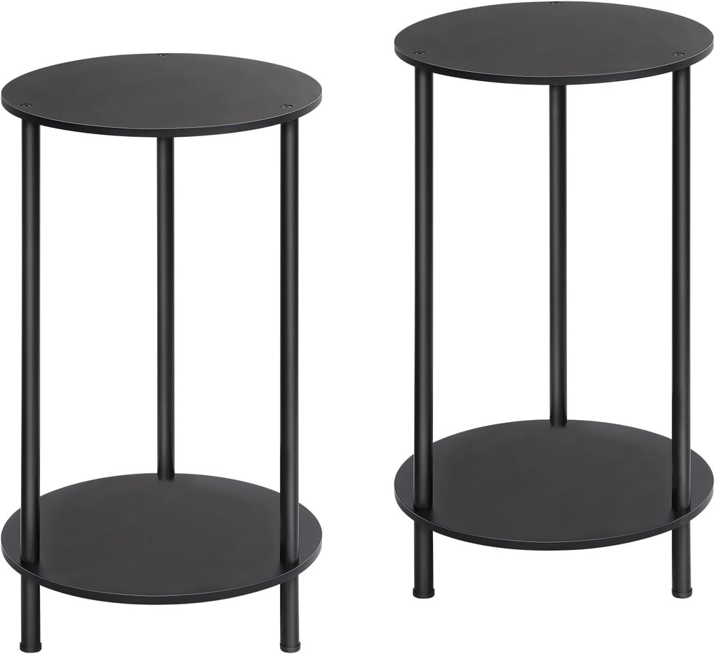 MOOACE End Tables Set of 2, Small Side Table, 2-Tier Nightstand with Storage Shelves, Round Sofa Bedside Table Coffee Desk for Living Room, Bedroom, Bathroom, Office, Black