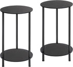 MOOACE End Tables Set of 2, Small Side Table, 2-Tier Nightstand with Storage Shelves, Round Sofa Bedside Table Coffee Desk for Living Room, Bedroom, Bathroom, Office, Black