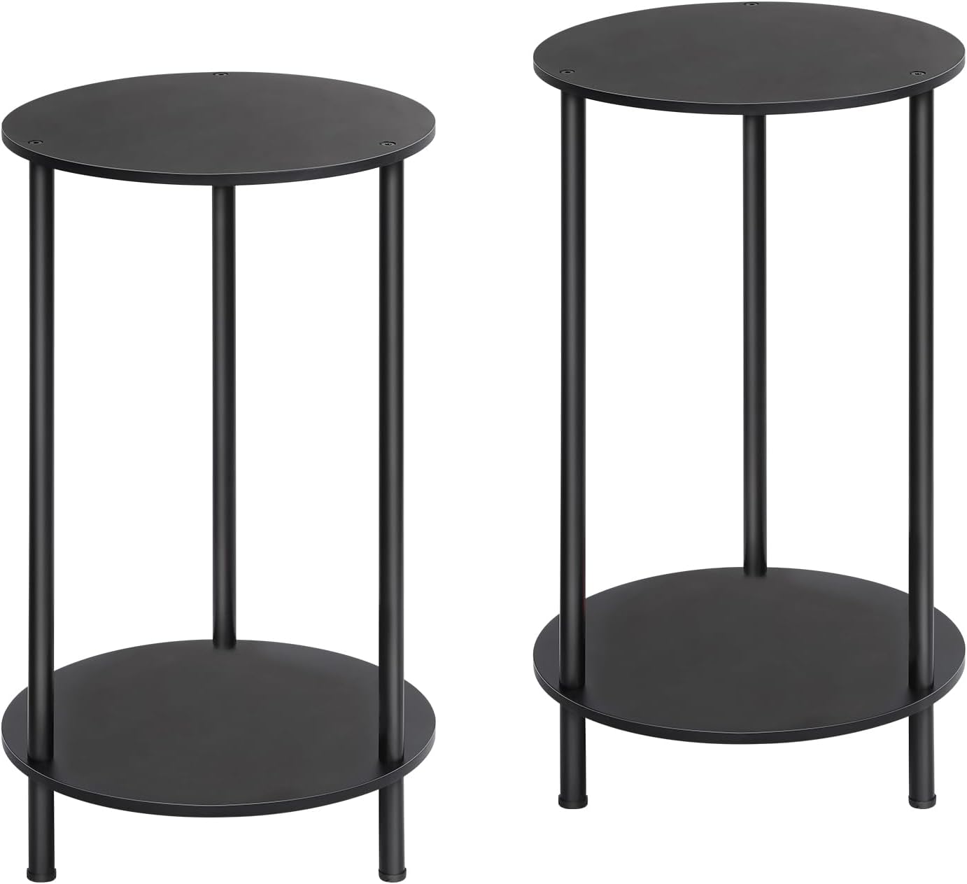 MOOACE End Tables Set of 2, Small Side Table, 2-Tier Nightstand with Storage Shelves, Round Sofa Bedside Table Coffee Desk for Living Room, Bedroom, Bathroom, Office, Black