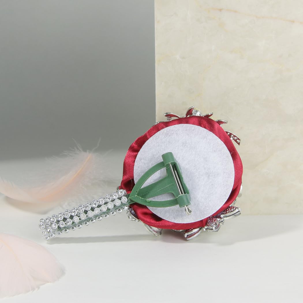 Ansuma Rhinestone Håndled Corsage Boutonniere Sæt, Krystal Broche Dekoreret Satin Rose Blomst til Brud Brudepige Brudgom Bryllup Prom Fest Brude Brusebad Jubilæum (Burgundy)