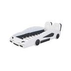 Lit plateforme en forme de voiture de course taille jumeau avec roues, blanc, Harper & Bright Designs