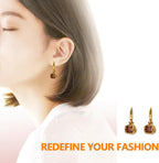 Pomegranate Earrings, Premium Cubic Zirconia Inlay Red Pomegranate Pendant, 18k Gold Plated Stainless Steel Hoop Earrings