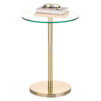 mDesign Glass Top Side/End Drink Table - Small Modern Round Accent Metal Nightstand Furniture for Living Room, Dorm, Home Office, and Bedroom - 9" Round - Clear/Soft Brass