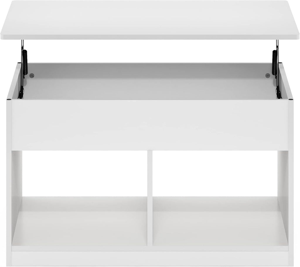 Furinno Jensen Living Room Lift Top Coffee Table with Hidden Compartment, Solid White