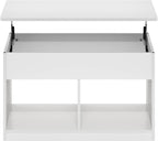 Furinno Jensen Living Room Lift Top Coffee Table with Hidden Compartment, Solid White