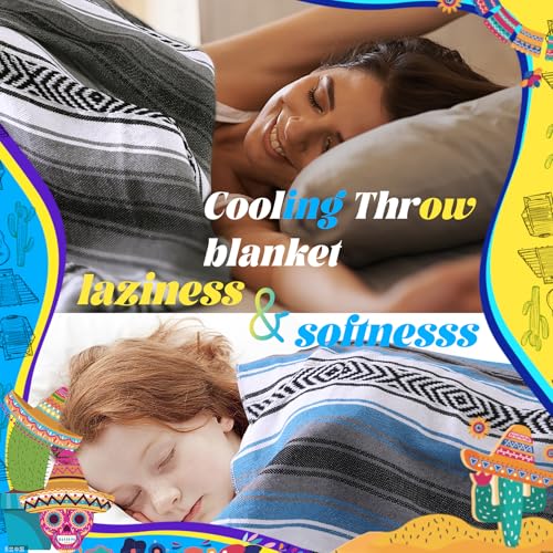 Mexican Throw Blanket Lightweight Serape Outdoor Extra Large Picnic Camping Beach Bedroom Decoration Living Room Accessories Sofa Couch Cover Boho Decor 50" x 68" Gery