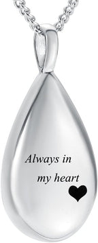 Yinplsmemory Carved Teardrop Keepsake Ashes Necklace Urn Pendant Cremation Memorial Jewelry-Always in my heart