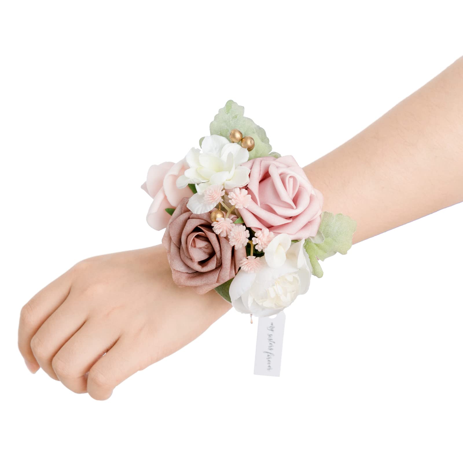 Ling's Moment 2 Stück Heimkehr Handgelenk Corsage Künstliche Blumen, Mädchen/Mutter Corsagen Handgelenk Dekor für Abschlussball/Hochzeit/Jahrestag usw. Staubige Rose