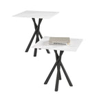 Round White Marble Side Table Set of 2, Modern End Table with Sintered Stone Top and Black Metal Legs, Sofa Coffee Table for Living Room Apartment (20" x 20" x 22")