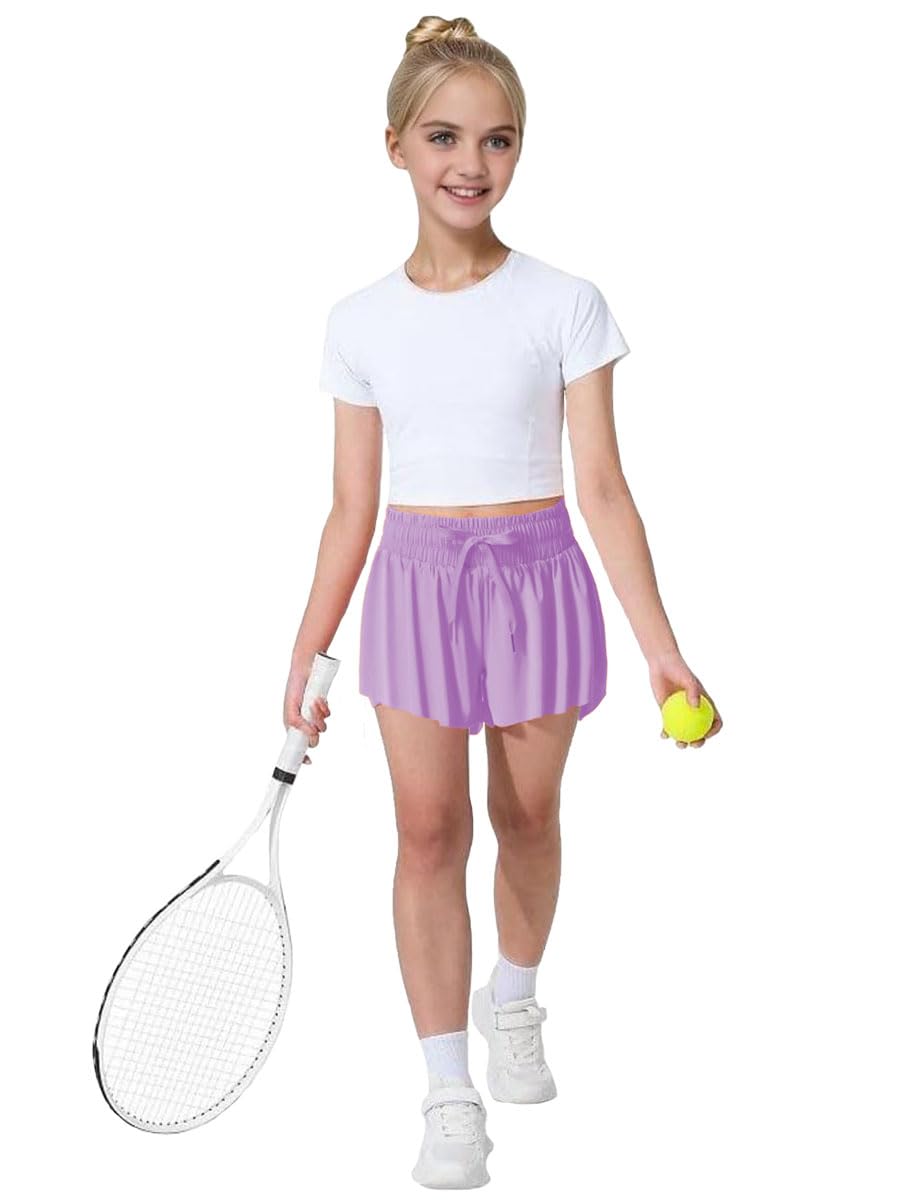 MODERN ASIR 3 Pack Girls Flowy Shorts with Spandex Liner 2-in-1 Youth Butterfly Skirts for Fitness, Running, Sports(Green 7-8years) - Grand Goldman