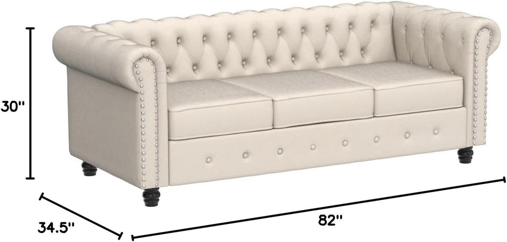 Morden Fort Classic Chesterfield Sofa Set 82'', Tufted Sofa Couch Set with Solid Wood Legs Thick Cushion, Pet-Friendly 3-Seater Sofas Couches for Living Room Bedroom Apartment - Velvet Beige