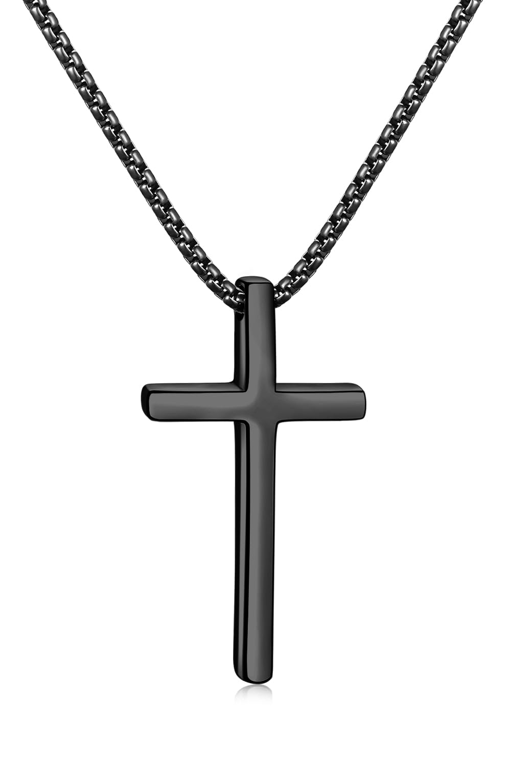 Fiusem Cross Necklace for Men, Silver/Gold/Black Mens Cross Necklaces with 2.5mm Cross Chain and Stainless Steel Cross Pendant, Box Chain 16-24 Inch