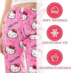 Cartoon Pajamas Pants for Women Girls Cute Cat Print Flannel Sleep Bottoms Halloween Christmas Sleepwear M