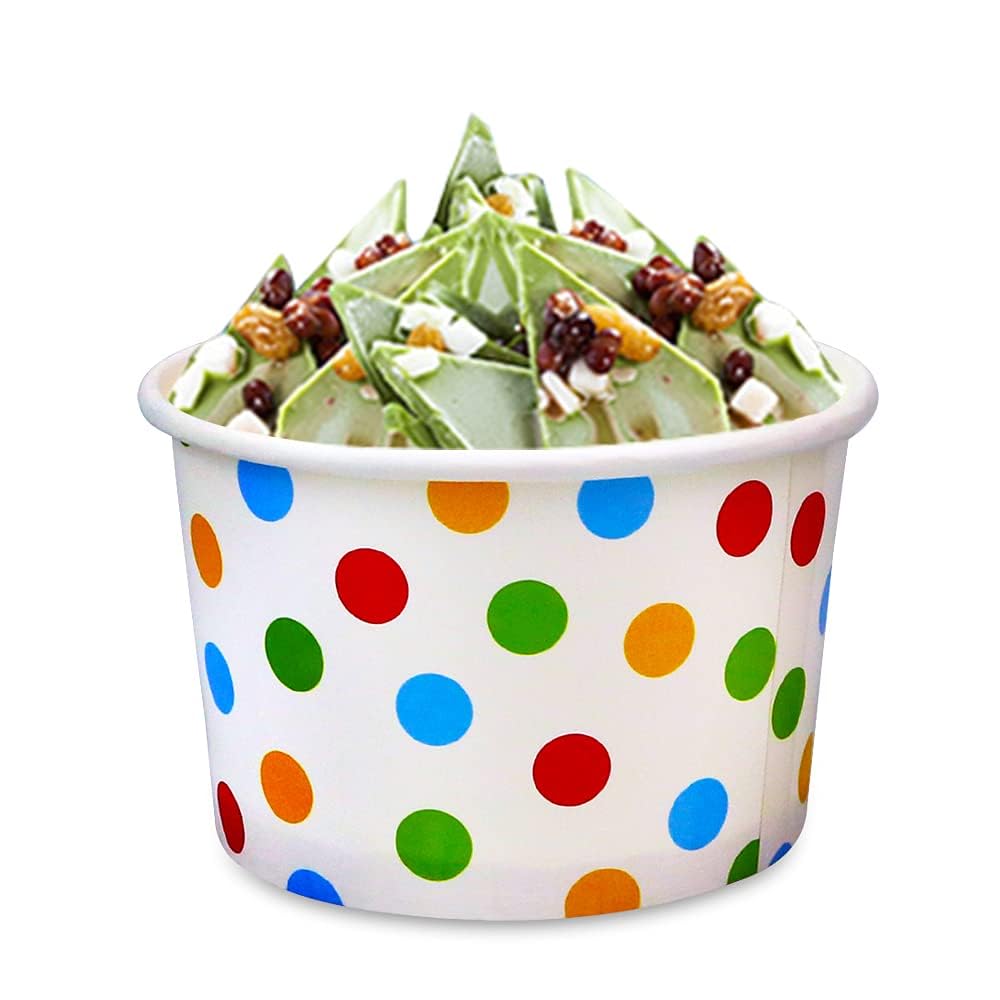 CZWESTC 50 Pcs 9oz Paper Ice Cream Cups, Disposable Dessert Bowls for Hot or Cold Food, Party Supplies Treat Cups for Sundae, Frozen Yogurt, Soup,Colored Dots