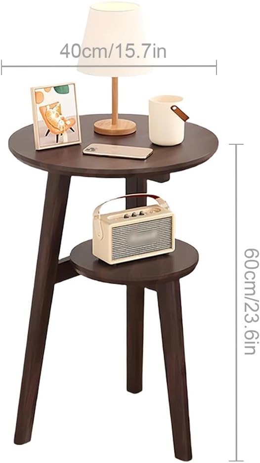 Solid Wood Round Side Table with 2 Open Shelves – Decorative Nightstand & Coffee Table for Bedroom, Living Room, or Study(Brown)